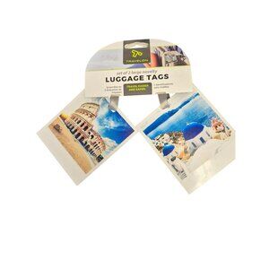 Travelon Set Of 2 Large Novelty Luggage Tags With Rome & Santorini Images